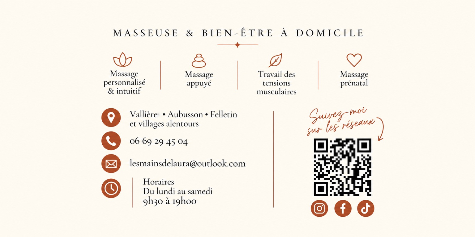 Verso de la carte cadeau avec les coordonnées et les réseaux sociaux